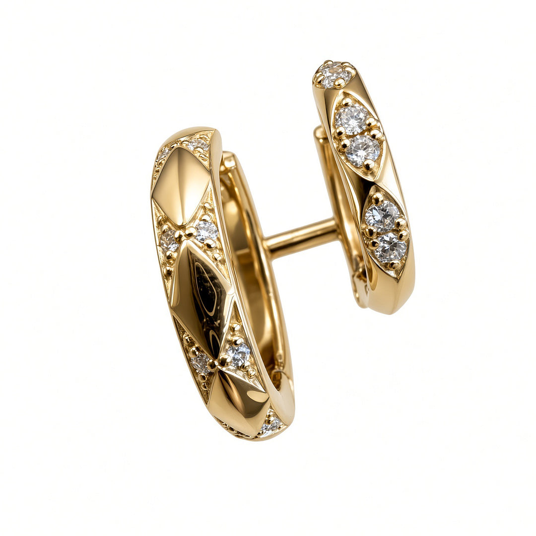 14K Gold Double-Row Huggy Earrings – 0.18CT Lab-Grown Diamonds