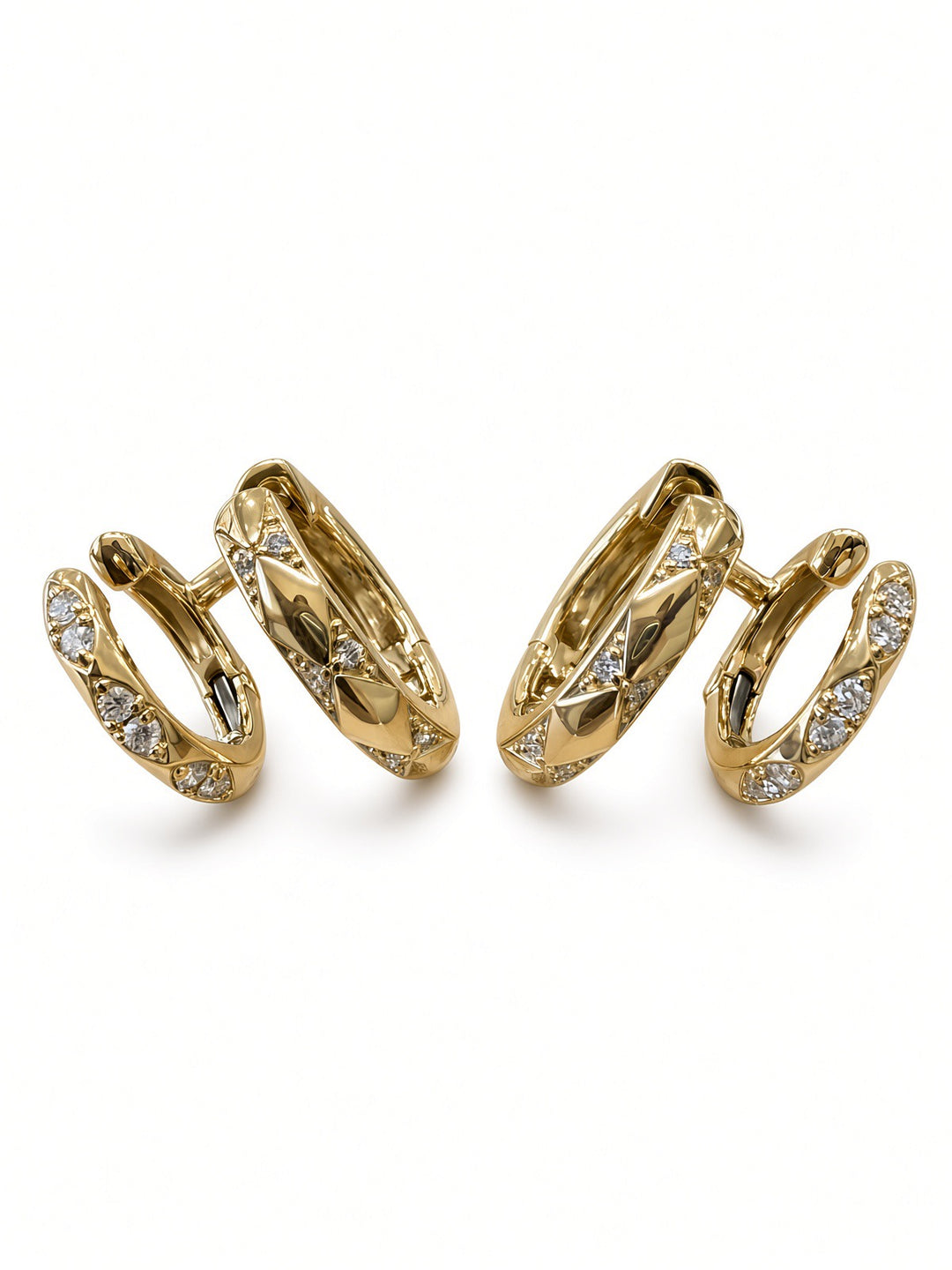 14K Gold Double-Row Huggy Earrings – 0.18CT Lab-Grown Diamonds