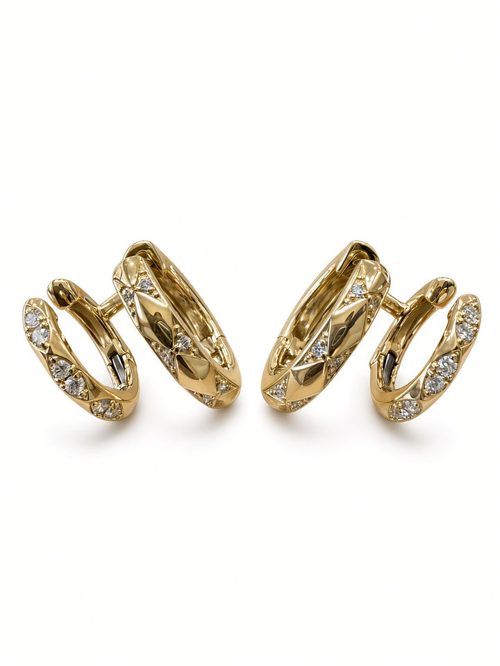 14K Gold Double-Row Huggy Earrings – 0.18CT Lab-Grown Diamonds