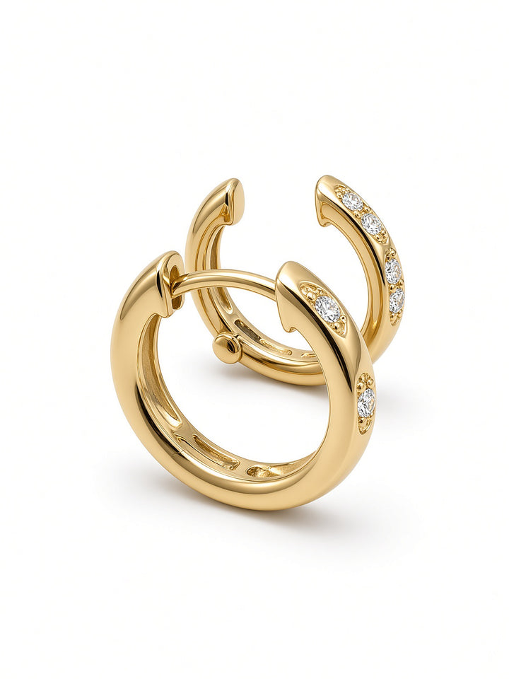 14K Gold Double-Row Huggy Earrings – 0.18CT Lab-Grown Diamonds