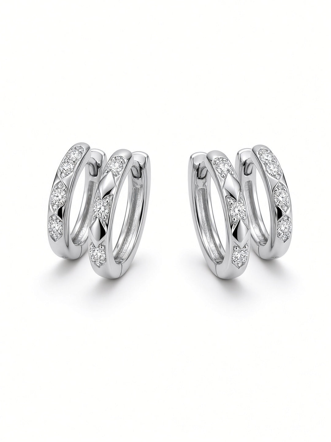 14K Gold Double-Row Huggy Earrings – 0.18CT Lab-Grown Diamonds