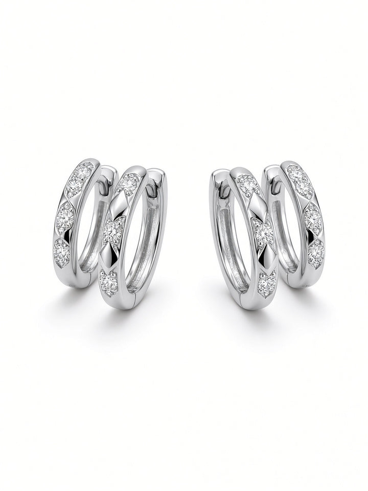 14K Gold Double-Row Huggy Earrings – 0.18CT Lab-Grown Diamonds