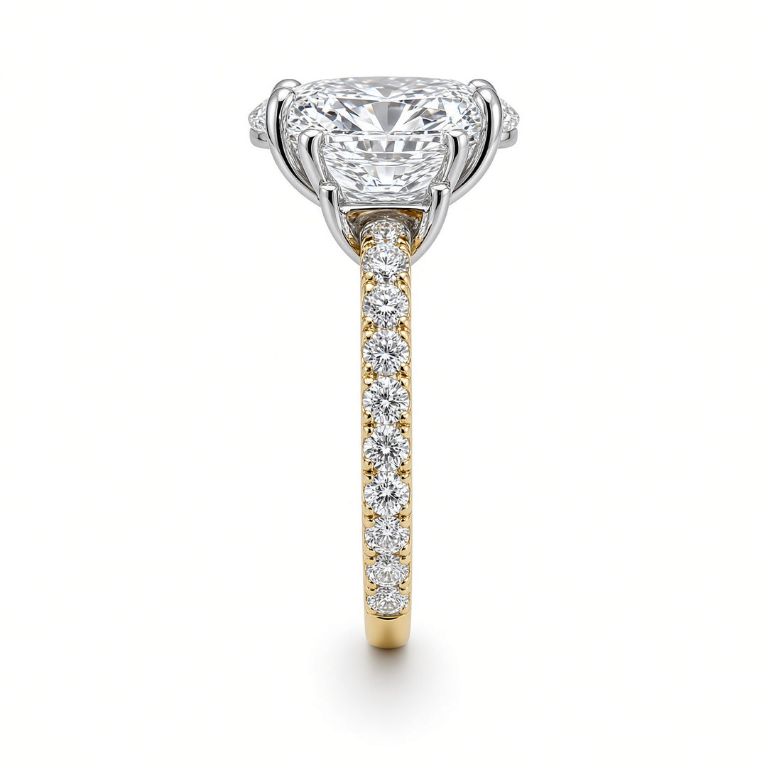 14K Two-Tone Gold 3.51CT Oval Lab-Grown Diamond Three-Stone Engagement Ring