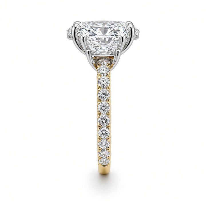 14K Two-Tone Gold 3.51CT Oval Lab-Grown Diamond Three-Stone Engagement Ring