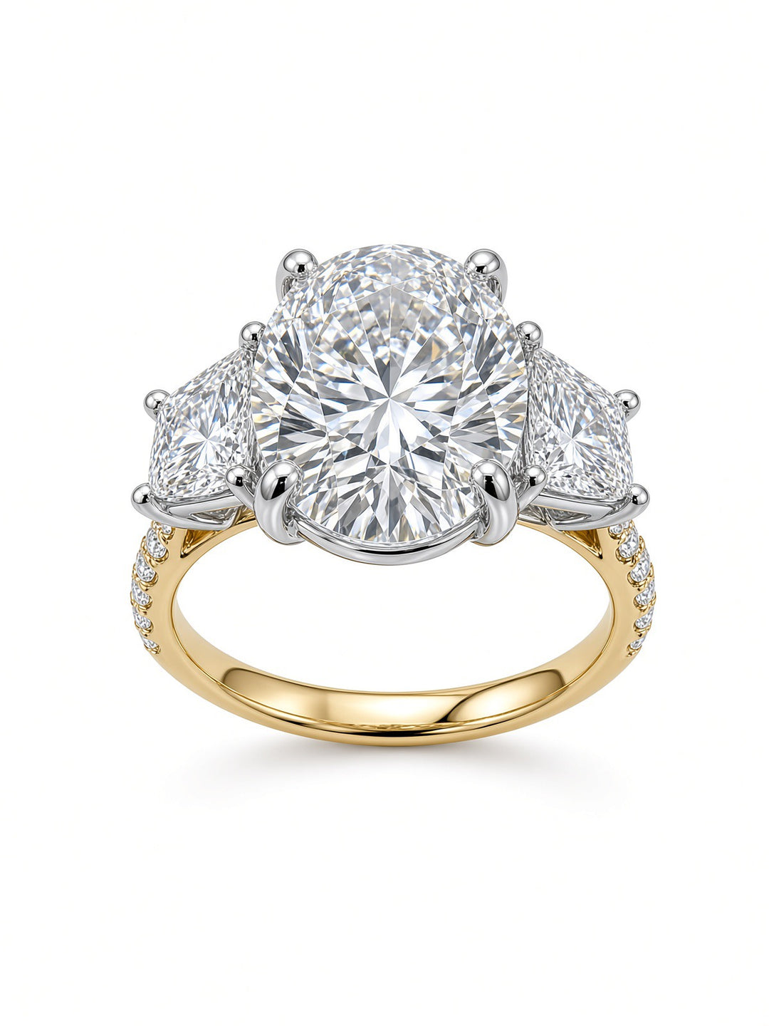 14K Two-Tone Gold 3.51CT Oval Lab-Grown Diamond Three-Stone Engagement Ring