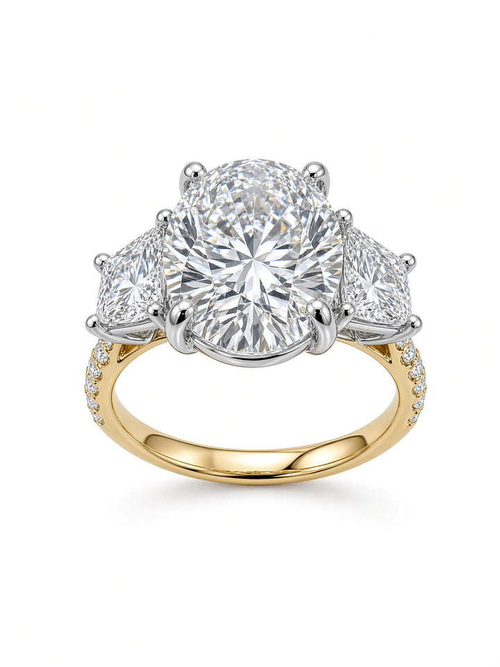 14K Two-Tone Gold 3.51CT Oval Lab-Grown Diamond Three-Stone Engagement Ring