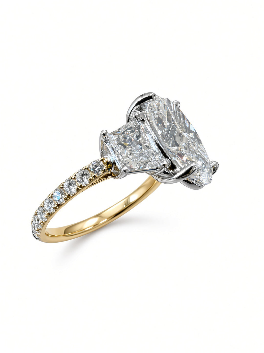 14K Two-Tone Gold 3.51CT Oval Lab-Grown Diamond Three-Stone Engagement Ring