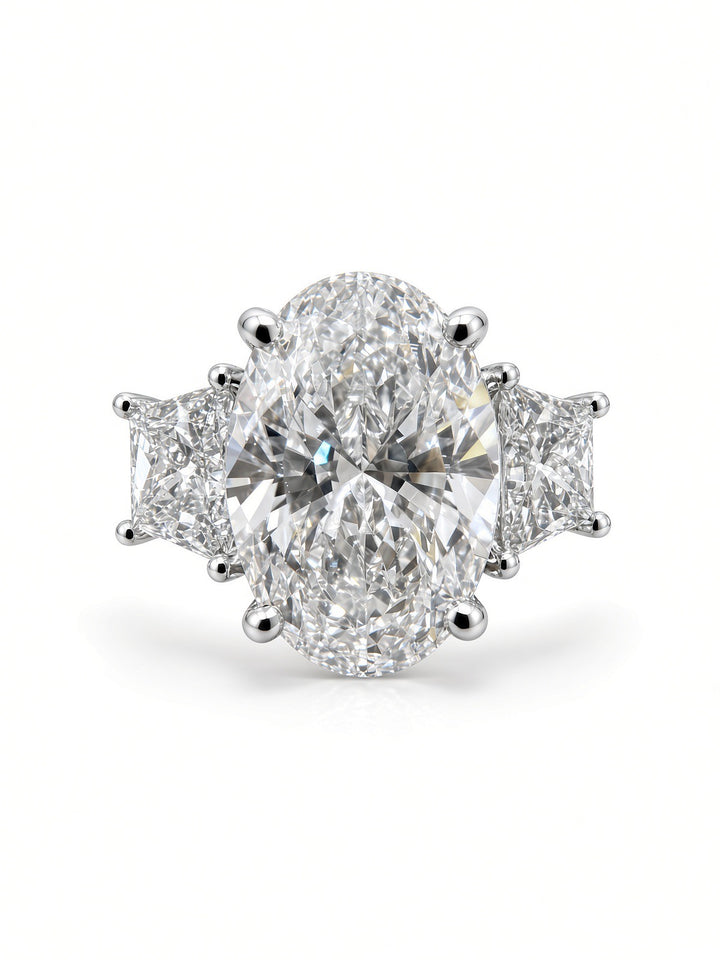 14K Two-Tone Gold 3.51CT Oval Lab-Grown Diamond Three-Stone Engagement Ring