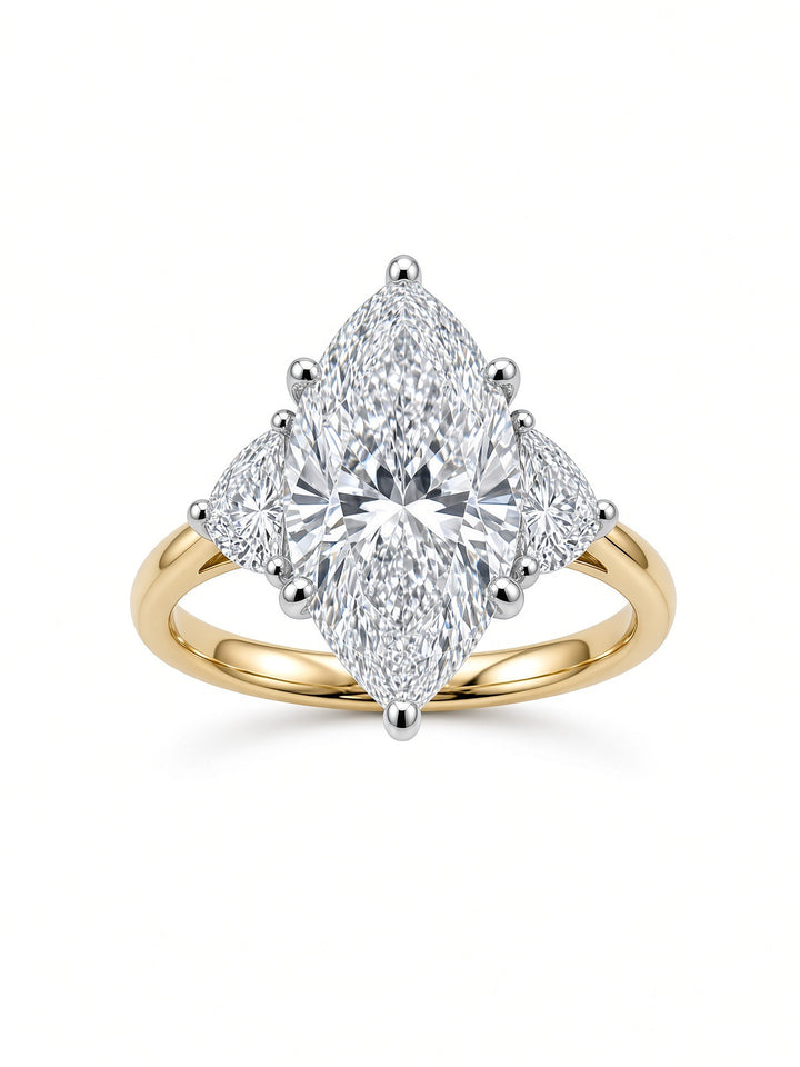 14K Two-Tone Gold 2.97CT Marquise Lab-Grown Diamond Three-Stone Engagement Ring