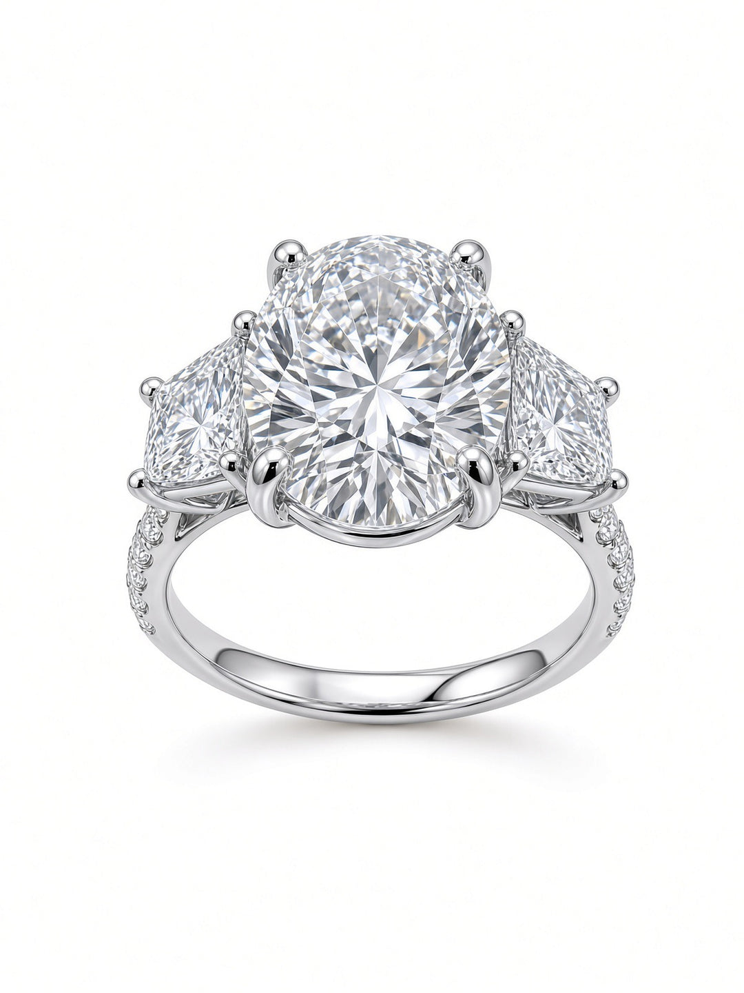 14K Two-Tone Gold 3.51CT Oval Lab-Grown Diamond Three-Stone Engagement Ring