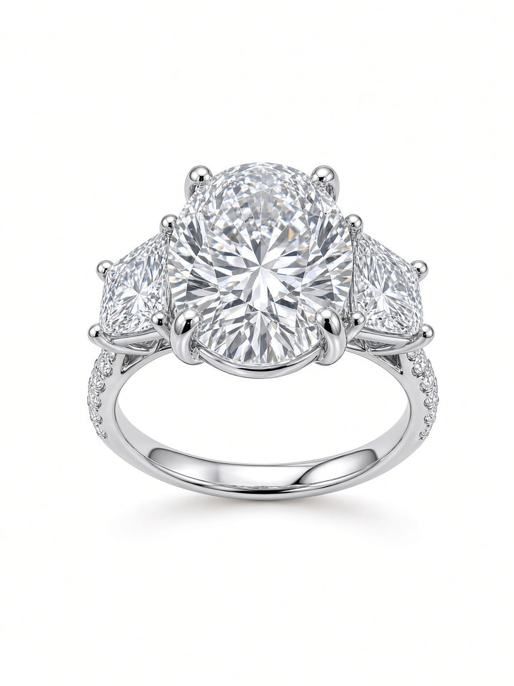 14K Two-Tone Gold 3.51CT Oval Lab-Grown Diamond Three-Stone Engagement Ring