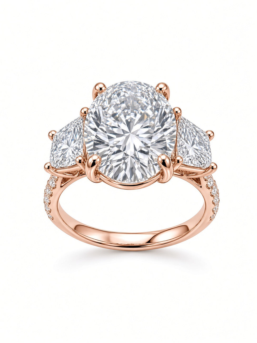 14K Two-Tone Gold 3.51CT Oval Lab-Grown Diamond Three-Stone Engagement Ring