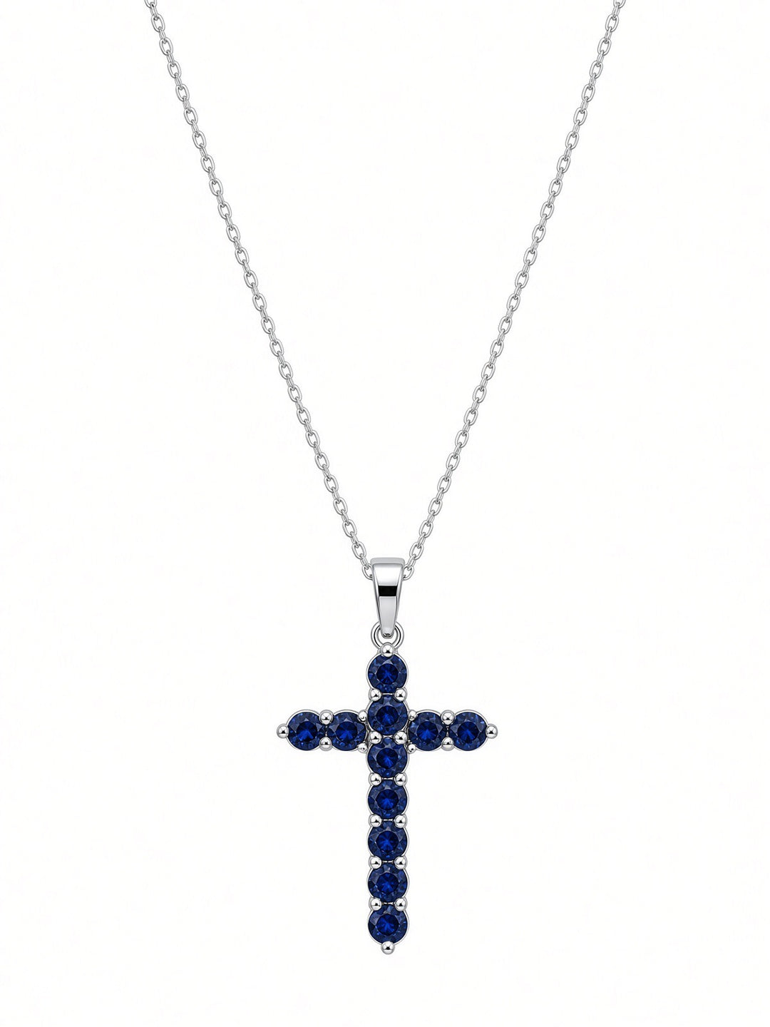 1.56 CT Lab-Grown Sapphire Cross Pendant in 14K White Gold