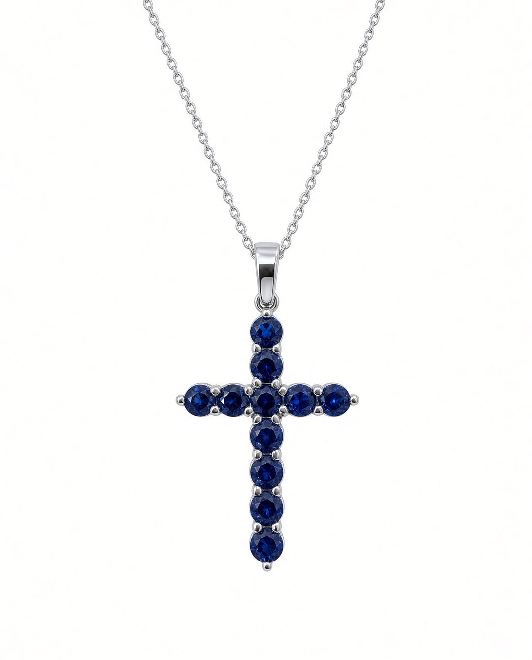 1.56 CT Lab-Grown Sapphire Cross Pendant in 14K White Gold