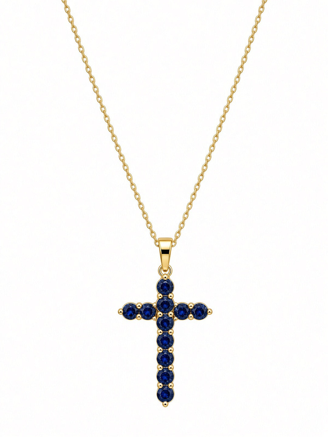 1.56 CT Lab-Grown Sapphire Cross Pendant in 14K White Gold