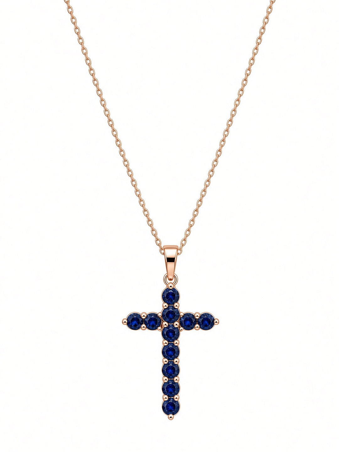 1.56 CT Lab-Grown Sapphire Cross Pendant in 14K White Gold