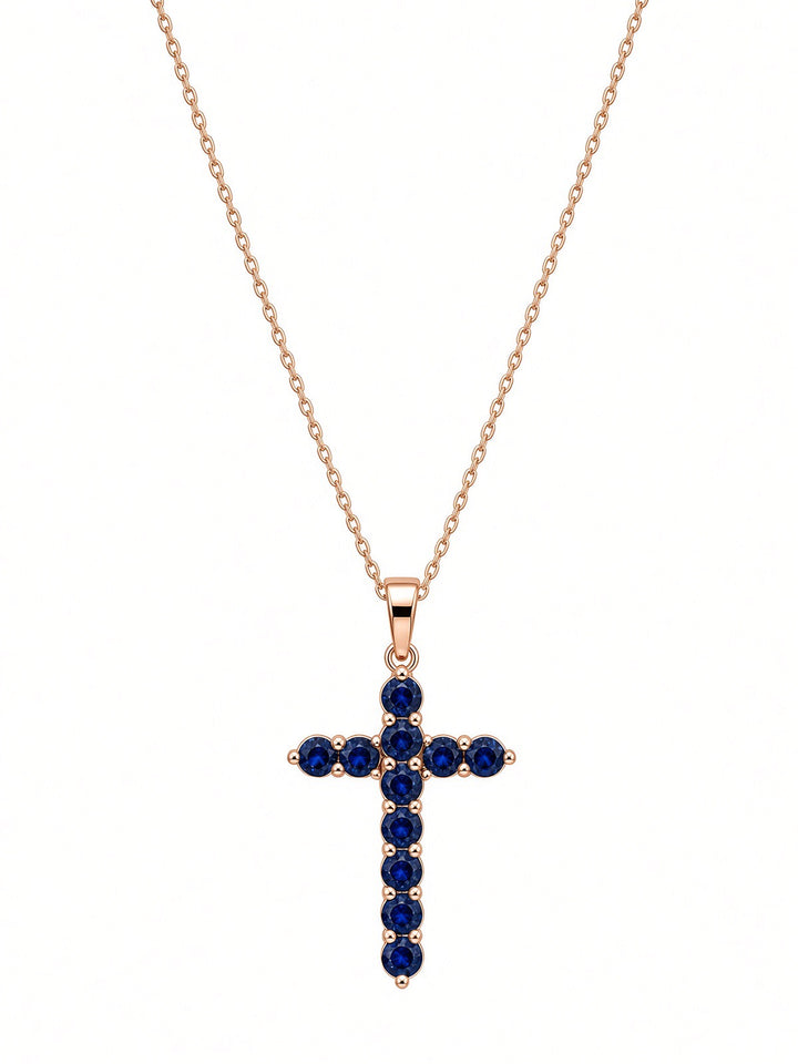 1.56 CT Lab-Grown Sapphire Cross Pendant in 14K White Gold