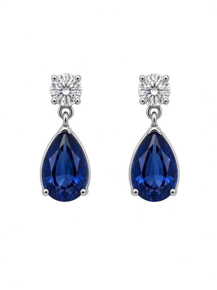 8.15 CT Lab-Grown Sapphire &amp; 0.82 CT Natural Diamond Earrings in 14K White Gold