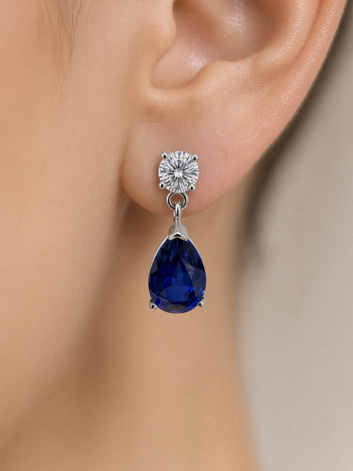 8.15 CT Lab-Grown Sapphire &amp; 0.82 CT Natural Diamond Earrings in 14K White Gold