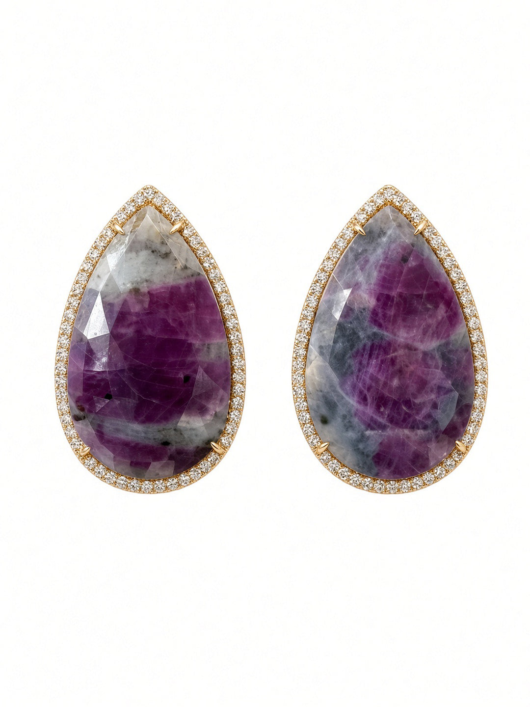 One of a Kind Natural Cabochon Sapphire Earrings with 1.68 CT Diamond Halo in 18K Rose Gold