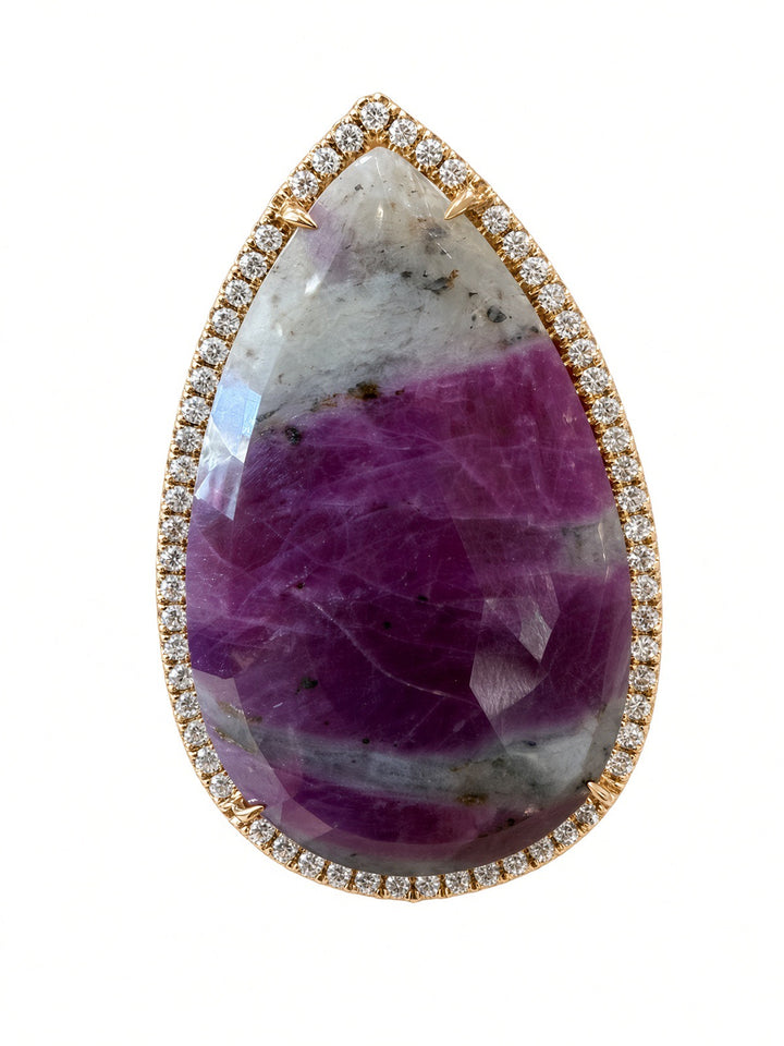 One of a Kind Natural Cabochon Sapphire Earrings with 1.68 CT Diamond Halo in 18K Rose Gold