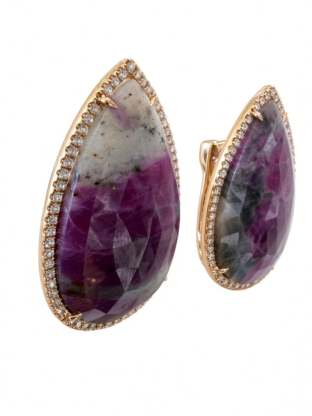 One of a Kind Natural Cabochon Sapphire Earrings with 1.68 CT Diamond Halo in 18K Rose Gold