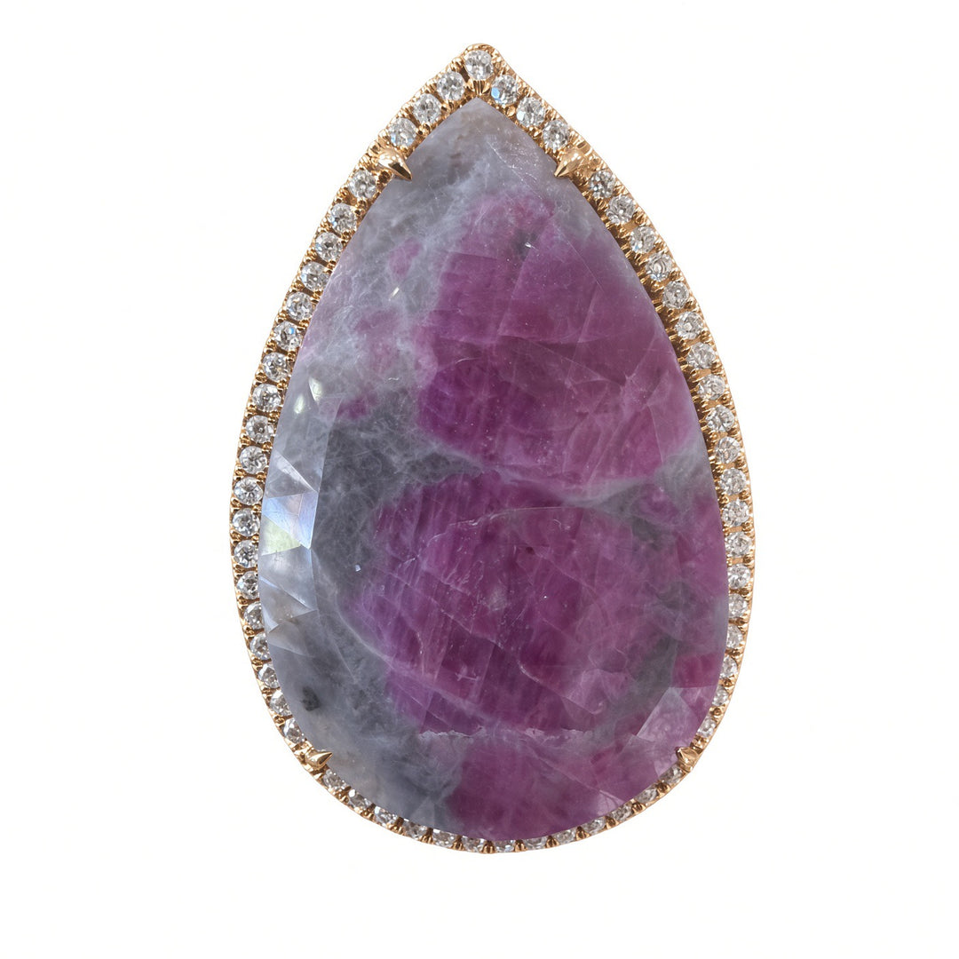 One of a Kind Natural Cabochon Sapphire Earrings with 1.68 CT Diamond Halo in 18K Rose Gold
