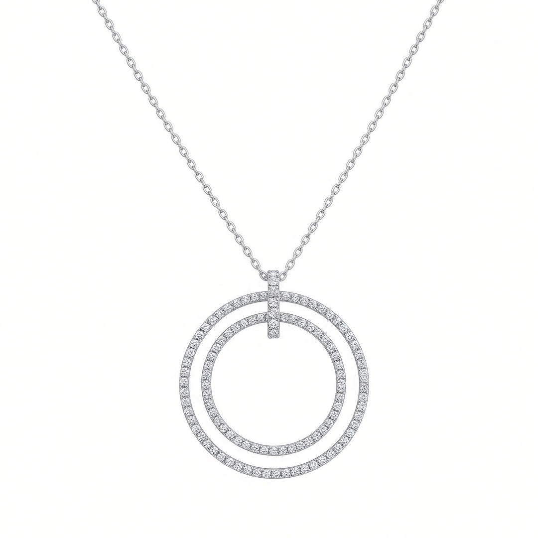 2.11 CT Natural Round Brilliant Diamond Double Circle Pendant Necklace in 14K White Gold