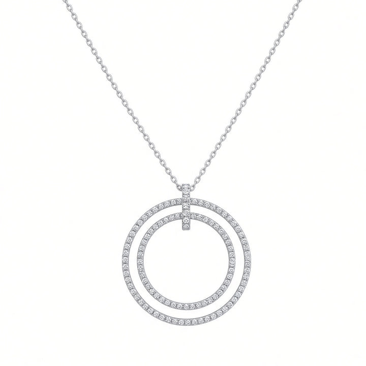2.11 CT Natural Round Brilliant Diamond Double Circle Pendant Necklace in 14K White Gold