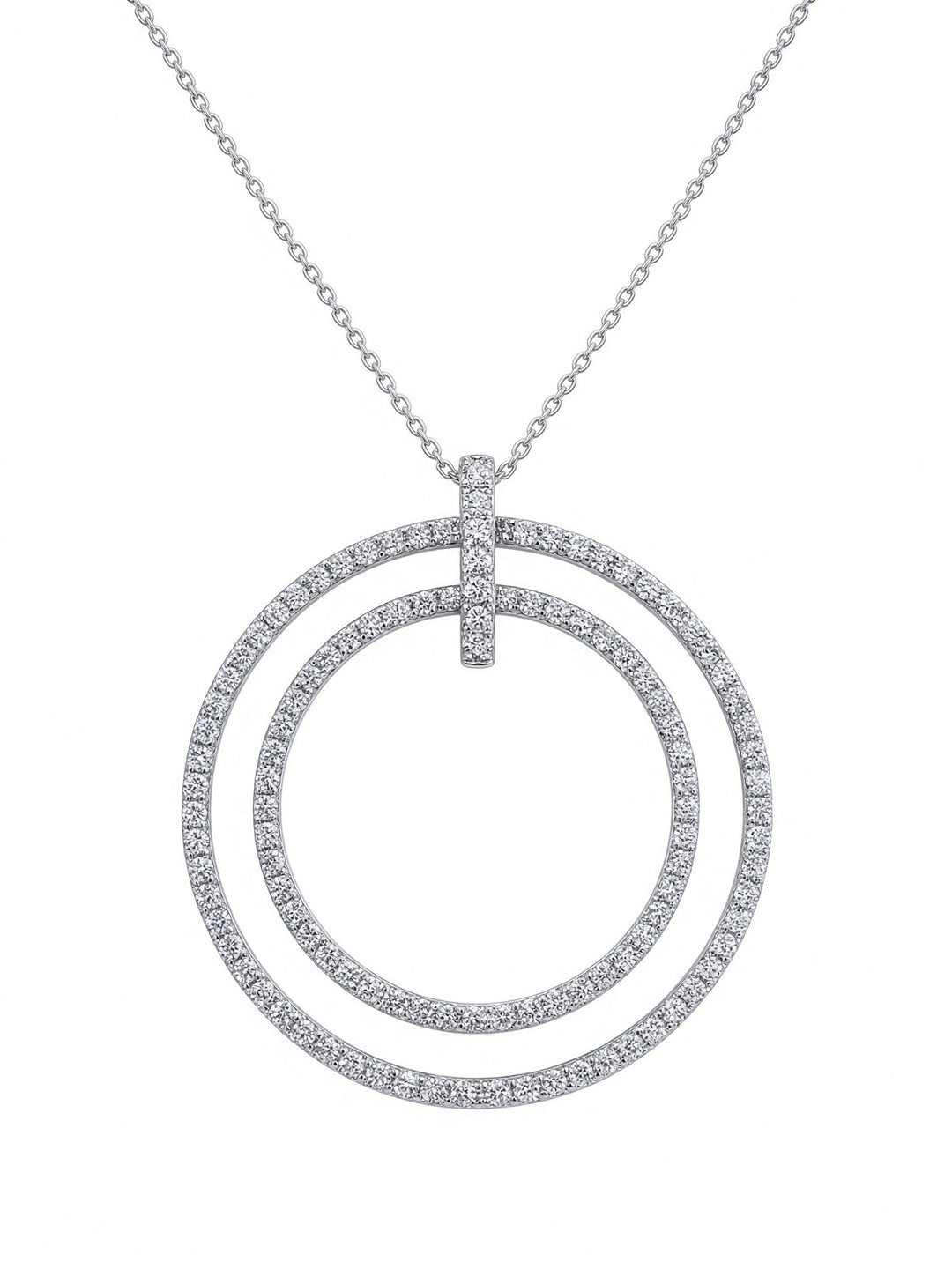 2.11 CT Natural Round Brilliant Diamond Double Circle Pendant Necklace in 14K White Gold