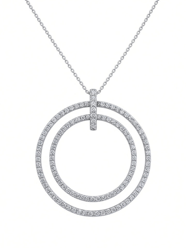 2.11 CT Natural Round Brilliant Diamond Double Circle Pendant Necklace in 14K White Gold