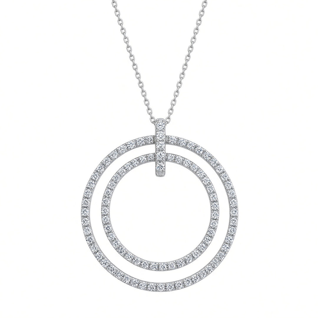 2.11 CT Natural Round Brilliant Diamond Double Circle Pendant Necklace in 14K White Gold