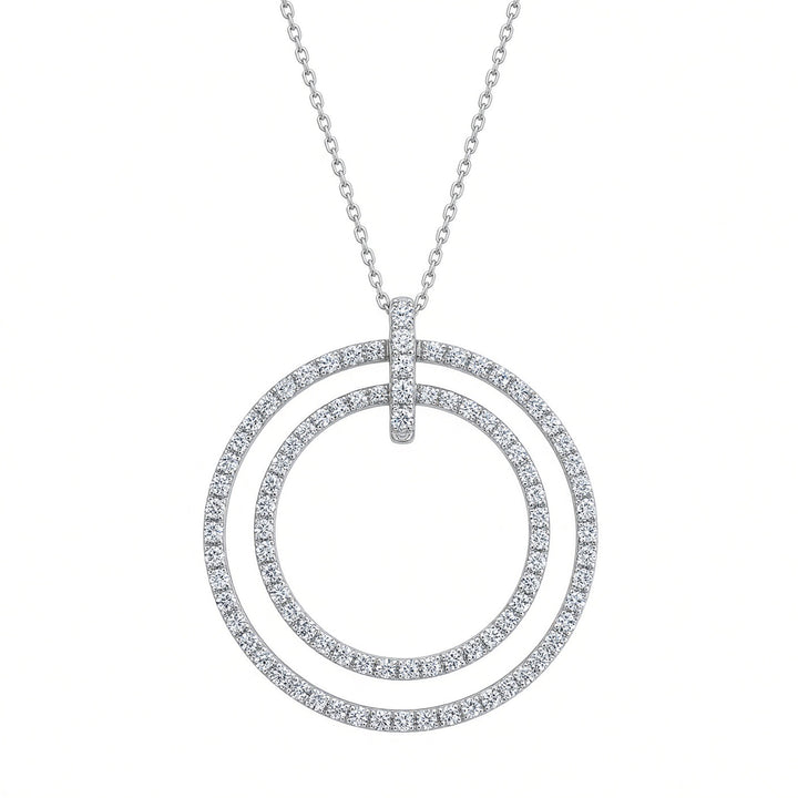 2.11 CT Natural Round Brilliant Diamond Double Circle Pendant Necklace in 14K White Gold