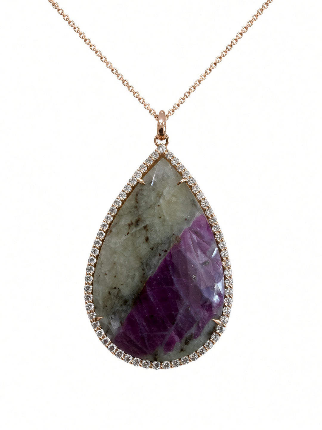 46 CT Sapphire Pendant Necklace with 1.93 CT Natural Diamond Halo in 14K Rose Gold