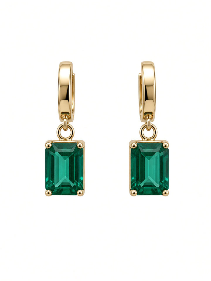 3.71 CT Natural Green Emerald Earrings in 14K Yellow Gold