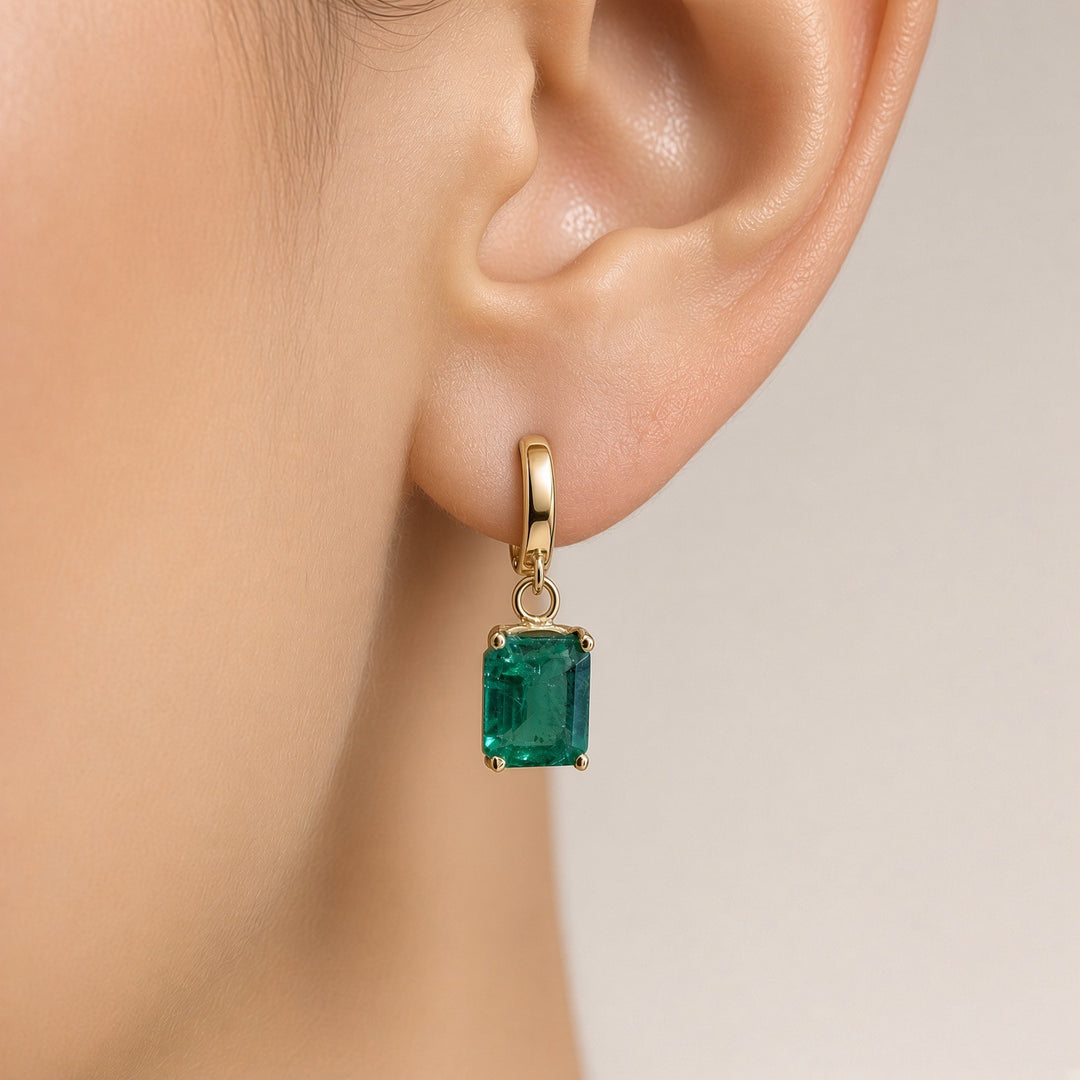 3.71 CT Natural Green Emerald Earrings in 14K Yellow Gold