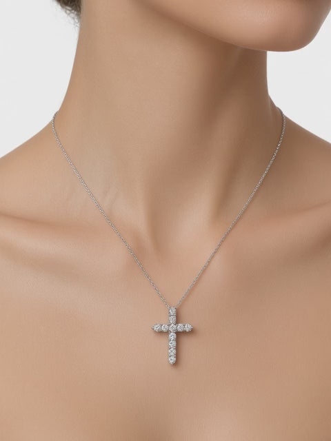 14K White Gold Lab-Grown Diamond Cross Pendant Necklace – 0.64CT