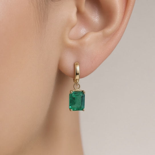 3.71 CT Natural Green Emerald Earrings in 14K Yellow Gold
