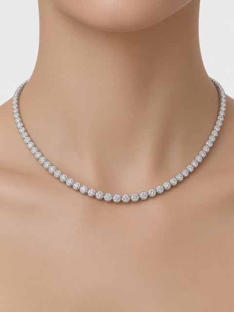 7.08CT Bezel-Set Lab Diamond Tennis Necklace in 14K White Gold – 18"