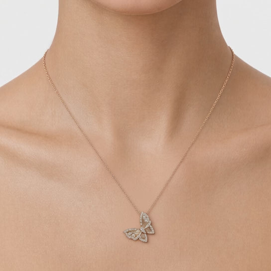 18K Rose Gold Butterfly Pendant Necklace with 0.45CT Natural Diamonds