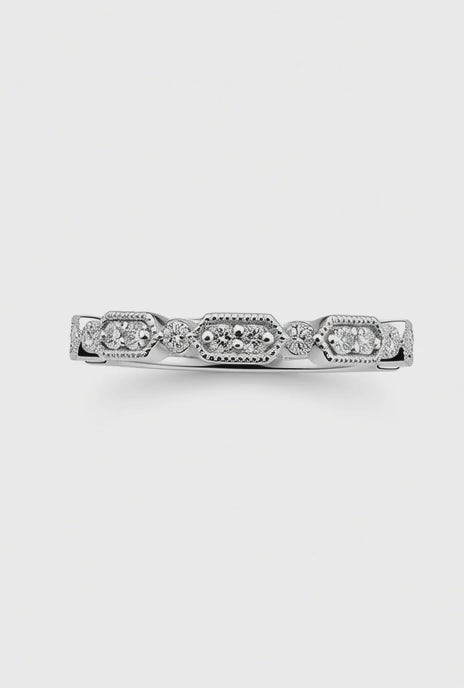 18K White Gold Signature Milgrain Natural Diamond Band — 0.21 CT