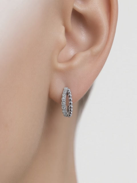 14K White Gold Double-Row Small Hoop Earrings – 0.45CT Lab-Grown Diamonds