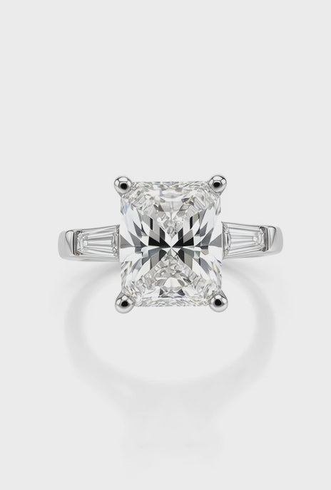 14K White Gold 2.03CT Radiant Lab Diamond Engagement Ring with Baguette Accents