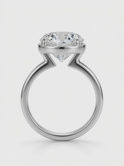 14K Gold Solitaire Engagement Ring, 3.02CT Round Cut Lab Diamond Low Bezel Setting