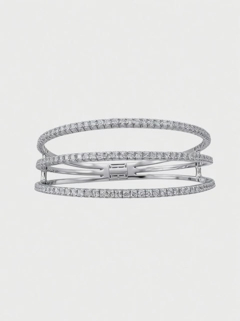 14K White Gold Three-Row Natural Diamond Bangle – 3.26 CT