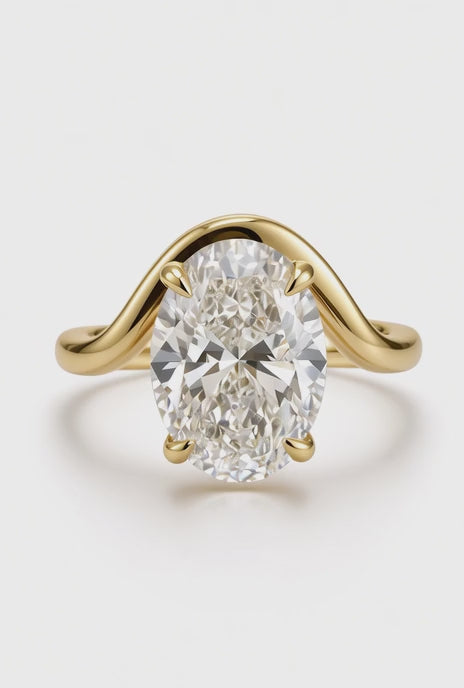 14K Yellow Gold 3.04CT Oval Lab Diamond Solitaire Engagement Ring with Ornate Four Prong Basket Setting