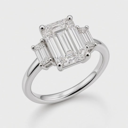 2.86CT Emerald-Cut Three-Stone Engagement Ring with Lab &amp; Natural Diamonds – 14K White Gold