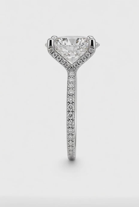 14K White Gold Engagement Ring with 3.06CT Oval Cut Lab Diamond , in a Four Prong Setting with Diamonds