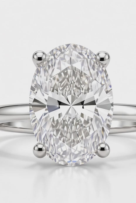 14K White Gold 2.03CT Oval Lab Diamond Engagement Ring with Wrap Around Halo