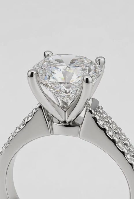 14K White Gold Engagement 2.07CT Elongated Cushion Cut Lab Diamond with a Double Shank